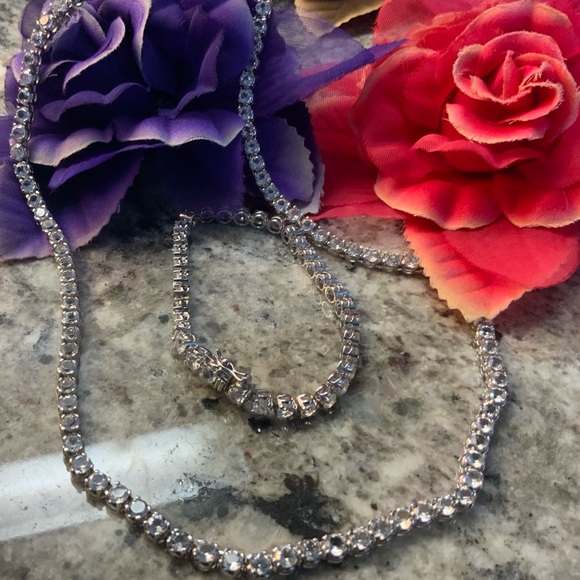 BRAND NEW Ross-Simons 925 silver tennis necklace&bracelet, white topaz stones. - Picture 8 of 16